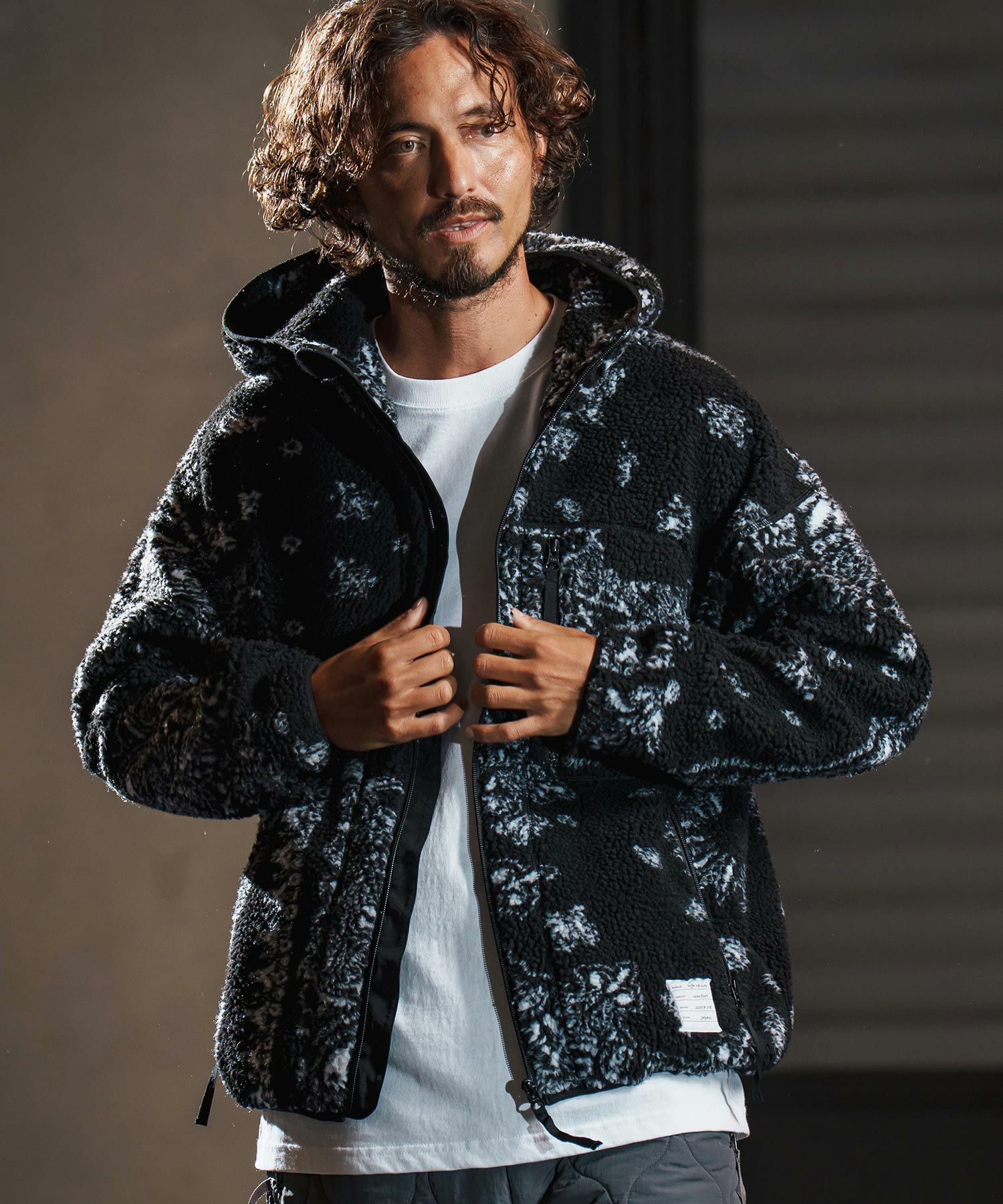 wjk reluxe】paisley pattern boa fleece parka ボアフリースパーカー
