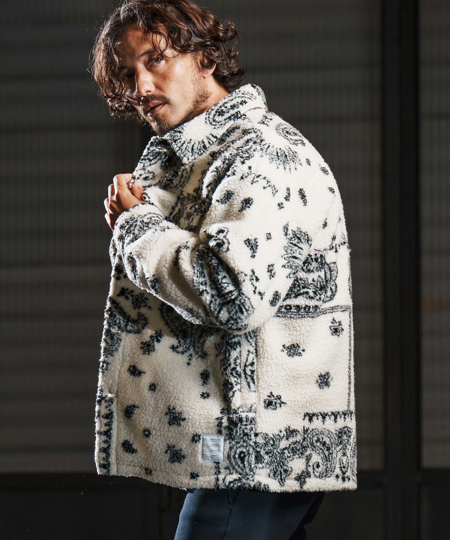 wjk reluxe】paisley pattern boa fleece CPO jacket ボアフリース