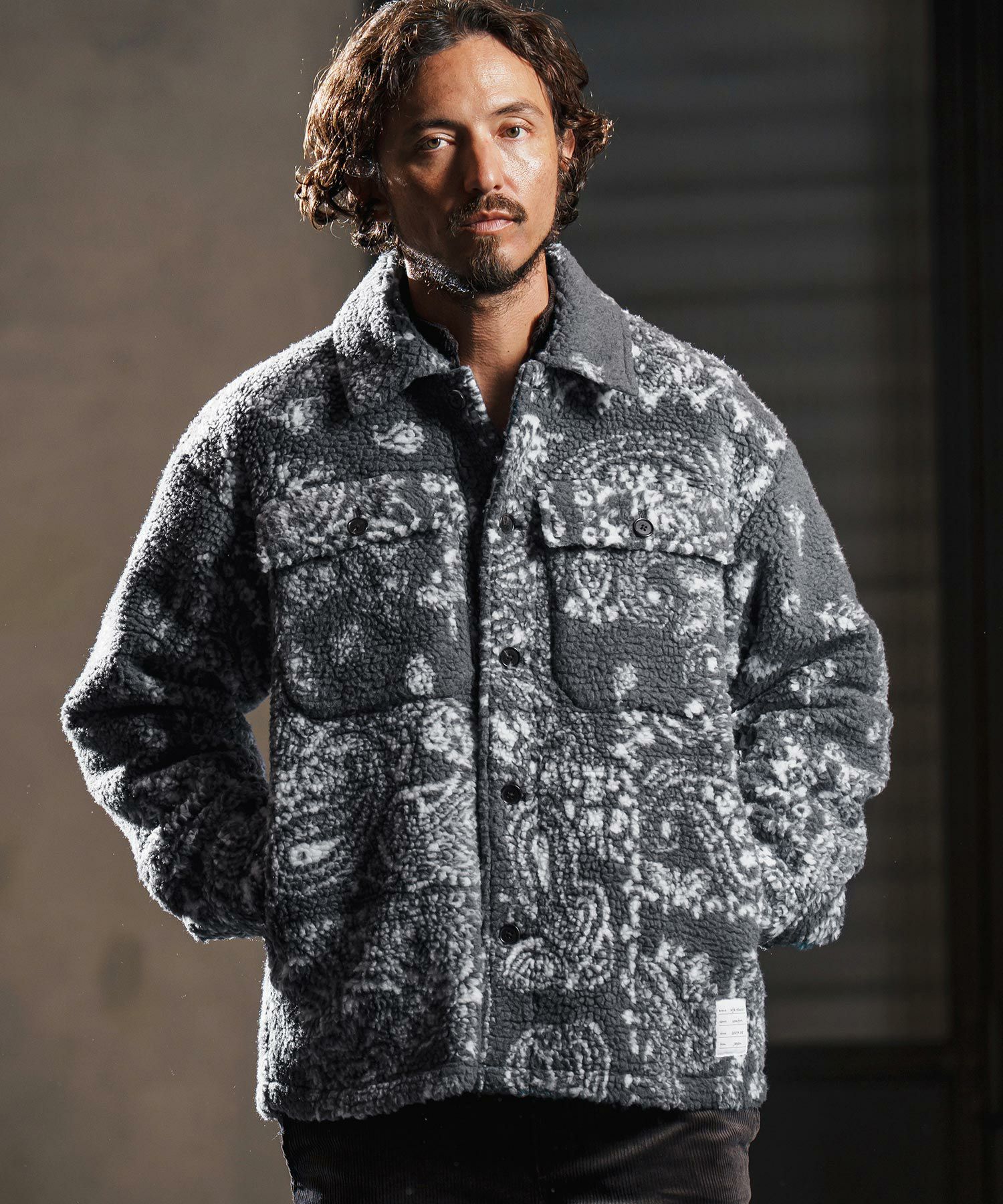wjk reluxe】paisley pattern boa fleece CPO jacket ボアフリース