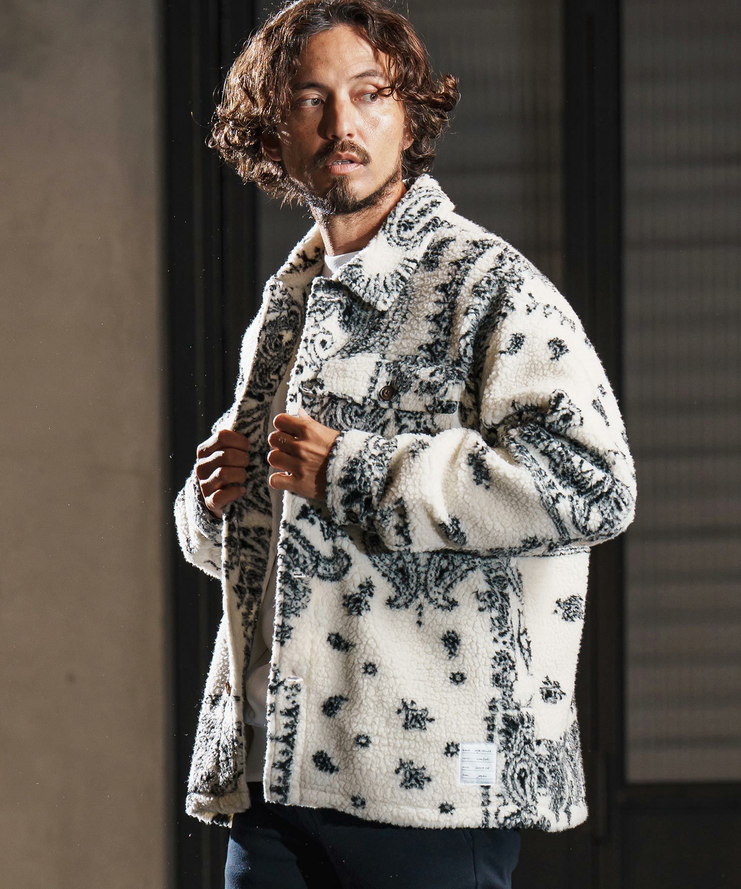 wjk reluxe】paisley pattern boa fleece CPO jacket ボアフリース