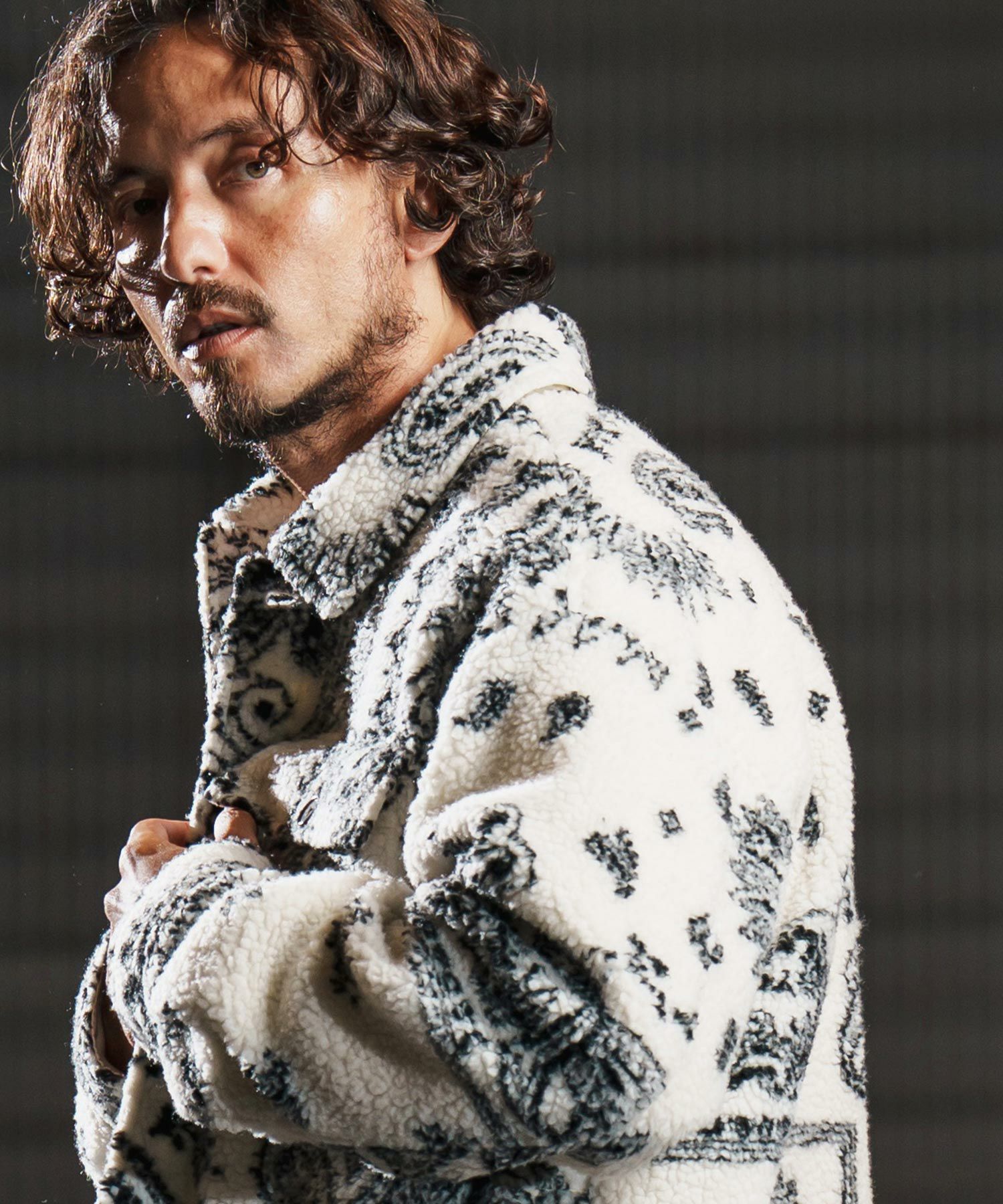 wjk reluxe】paisley pattern boa fleece CPO jacket ボアフリース