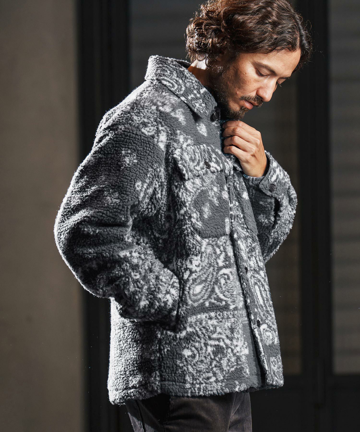 wjk reluxe】paisley pattern boa fleece CPO jacket ボアフリース