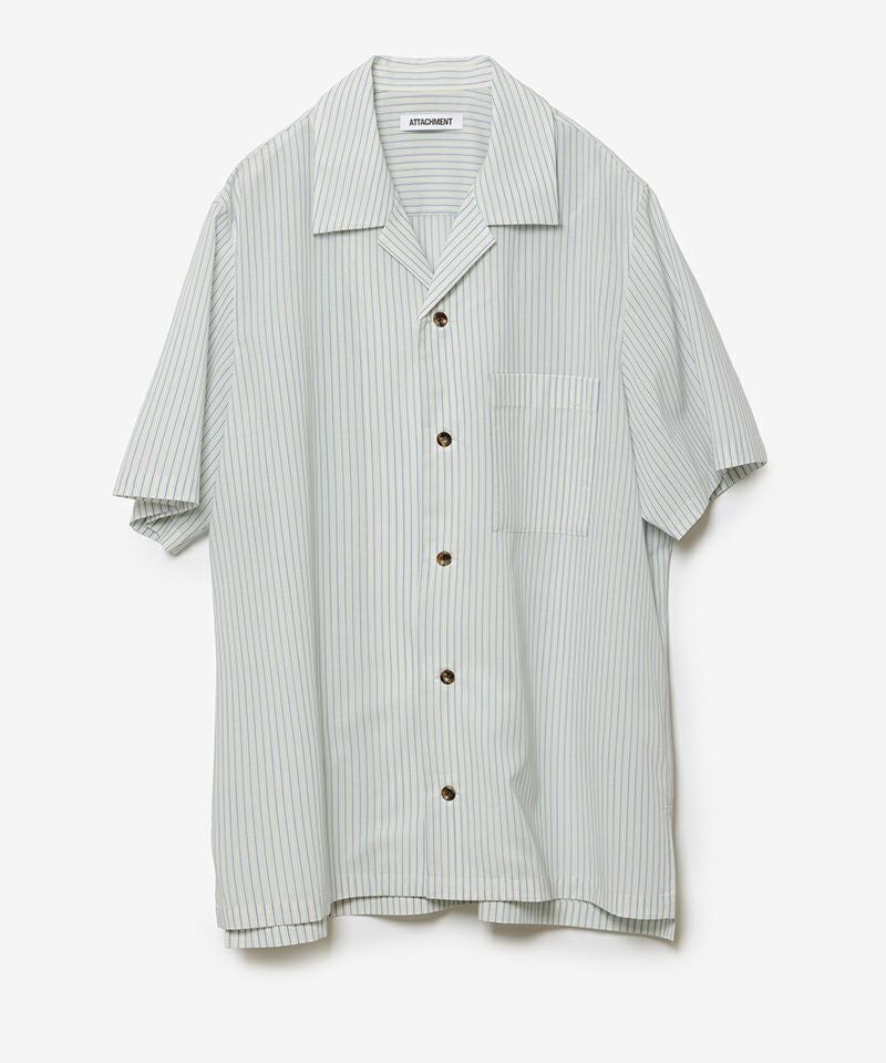 ATTACHMENT(アタッチメント)】WO-PE STRIPE OPEN COLLAR S-S SHIRT
