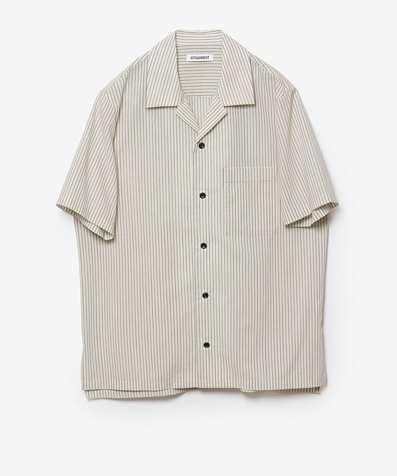 ATTACHMENT(アタッチメント)】WO-PE STRIPE OPEN COLLAR S-S SHIRT