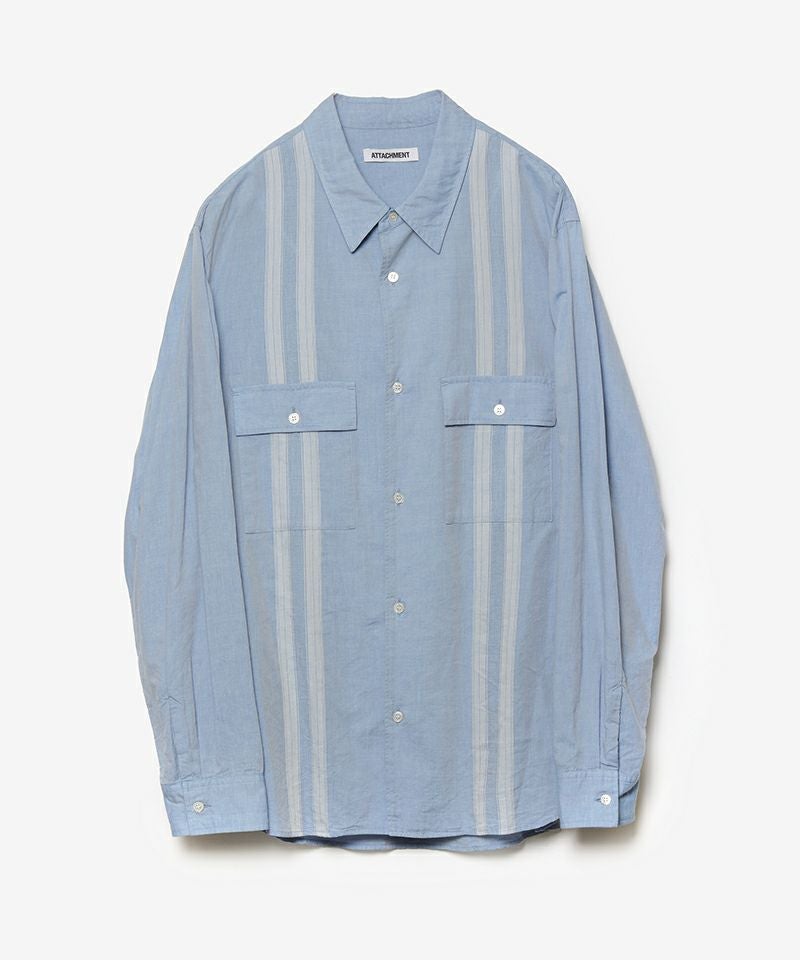 ATTACHMENT(アタッチメント)】WO-PE STRIPE OPEN COLLAR S-S SHIRT