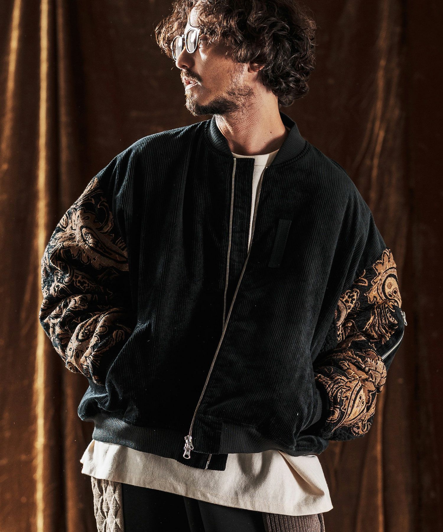 ANGENEHM(アンゲネーム)】Mixed Fabric Bomber Jacket ボンバー 