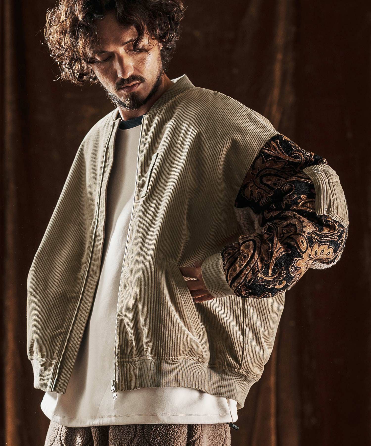 ANGENEHM(アンゲネーム)】Mixed Fabric Bomber Jacket ボンバー