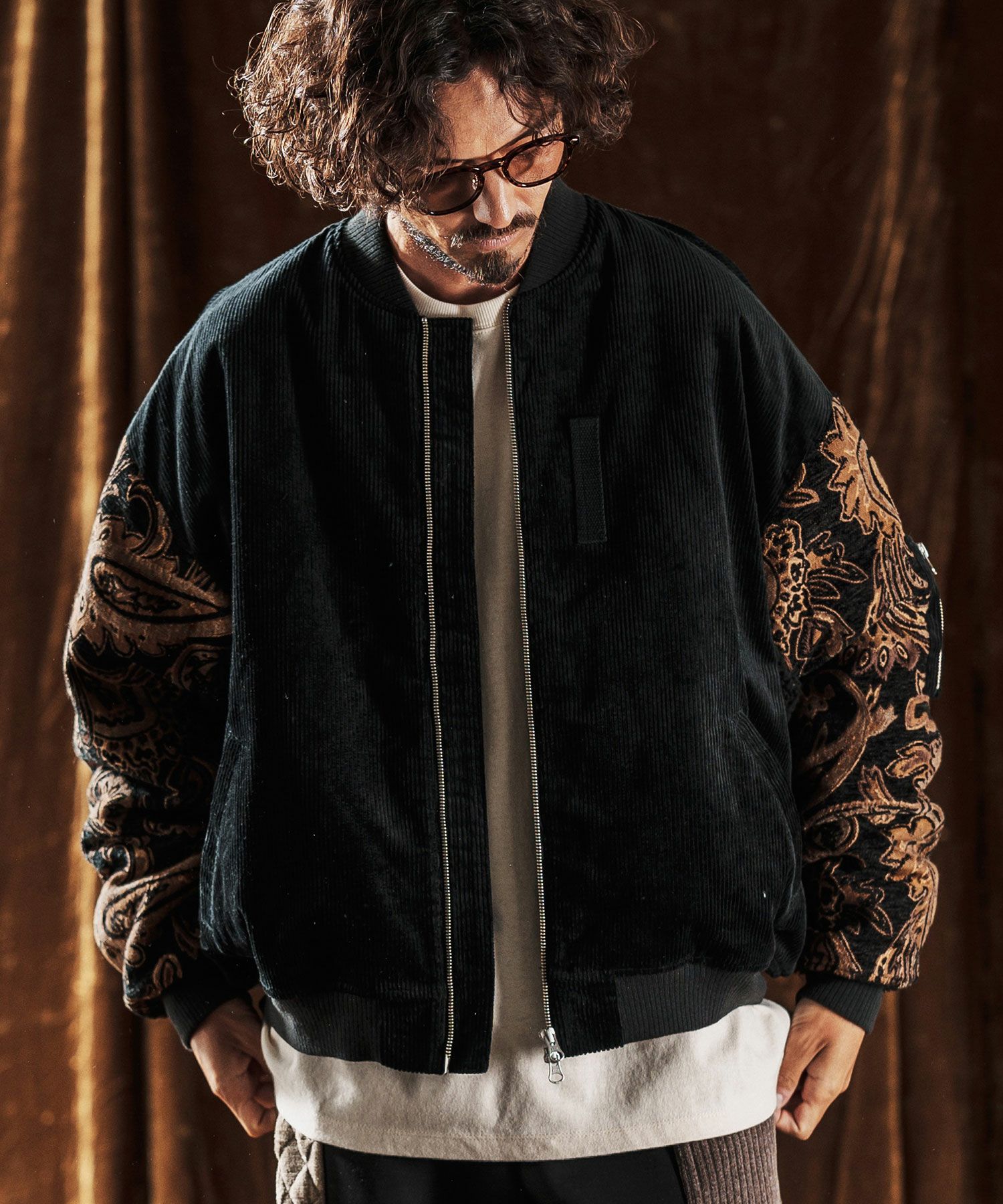 ANGENEHM(アンゲネーム)】Mixed Fabric Bomber Jacket ボンバー