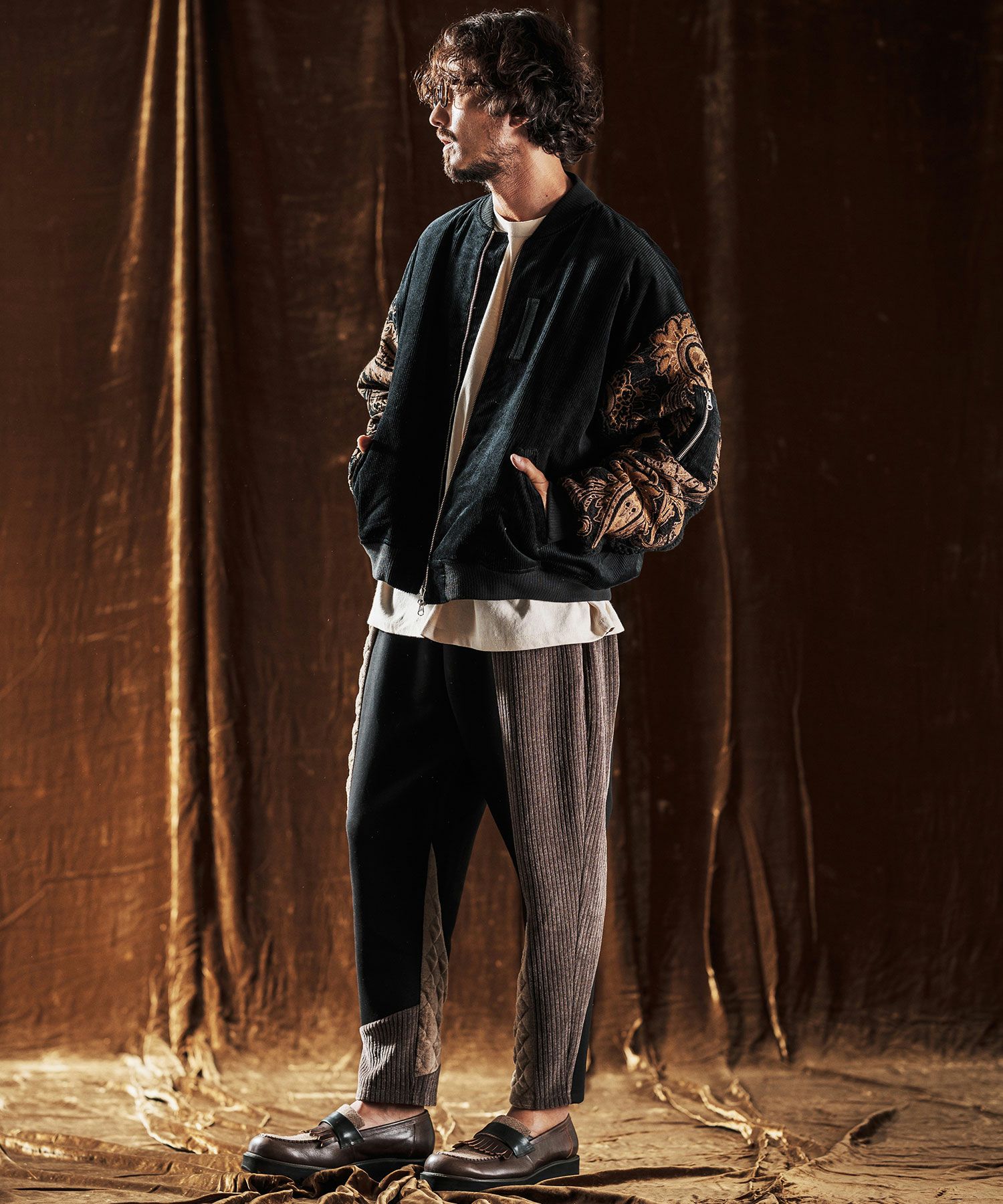 ANGENEHM(アンゲネーム)】Mixed Fabric Bomber Jacket ボンバー