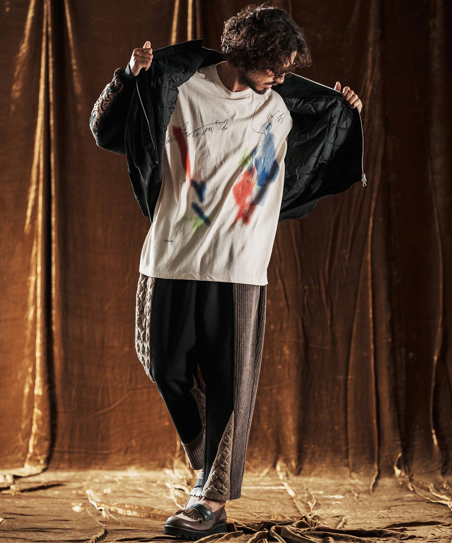 ANGENEHM(アンゲネーム)】Mixed Fabric Bomber Jacket ボンバー