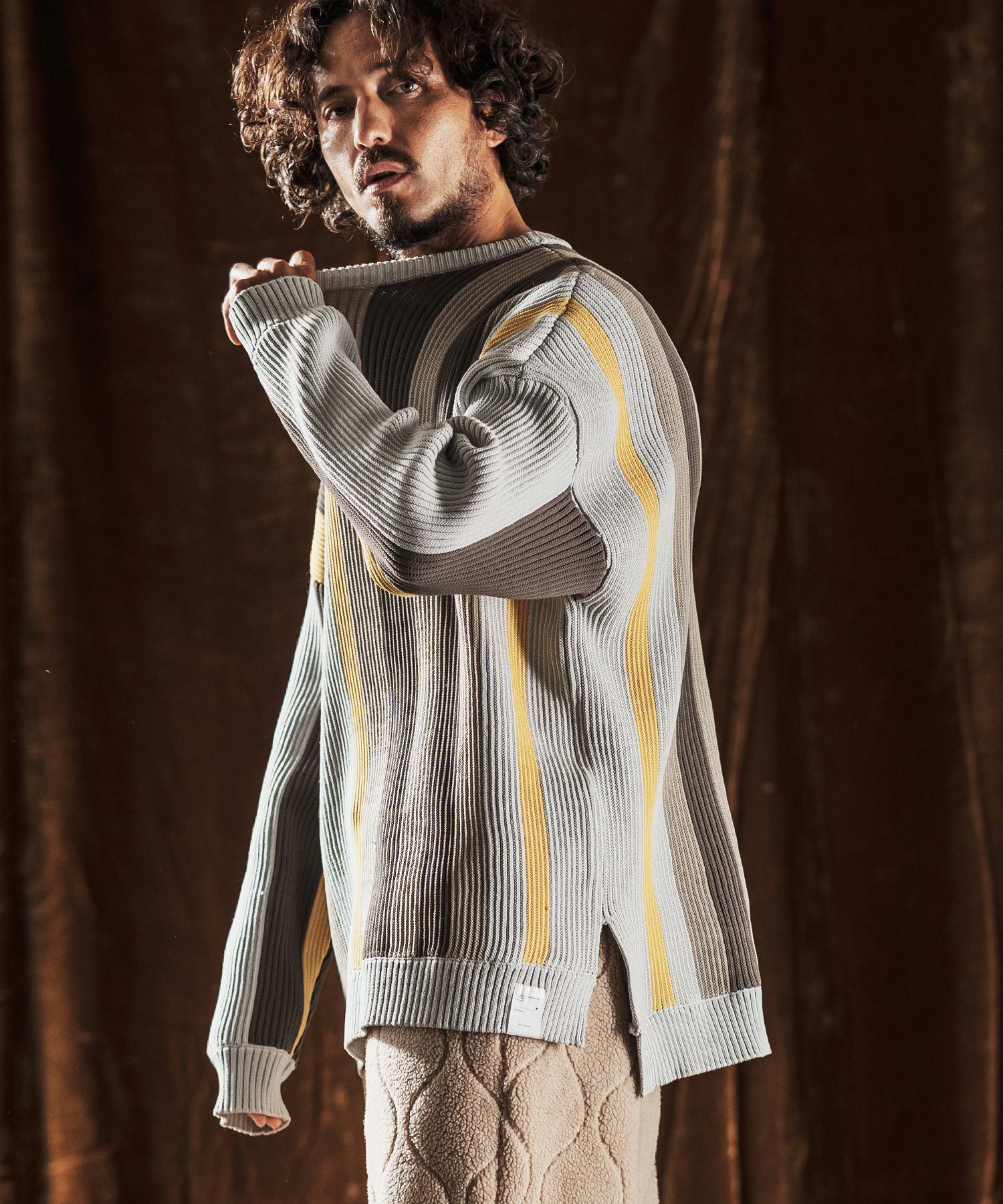 30%OFF【ANGENEHM(アンゲネーム)】Multi-Stripe Crew Knit -Airy Yarn