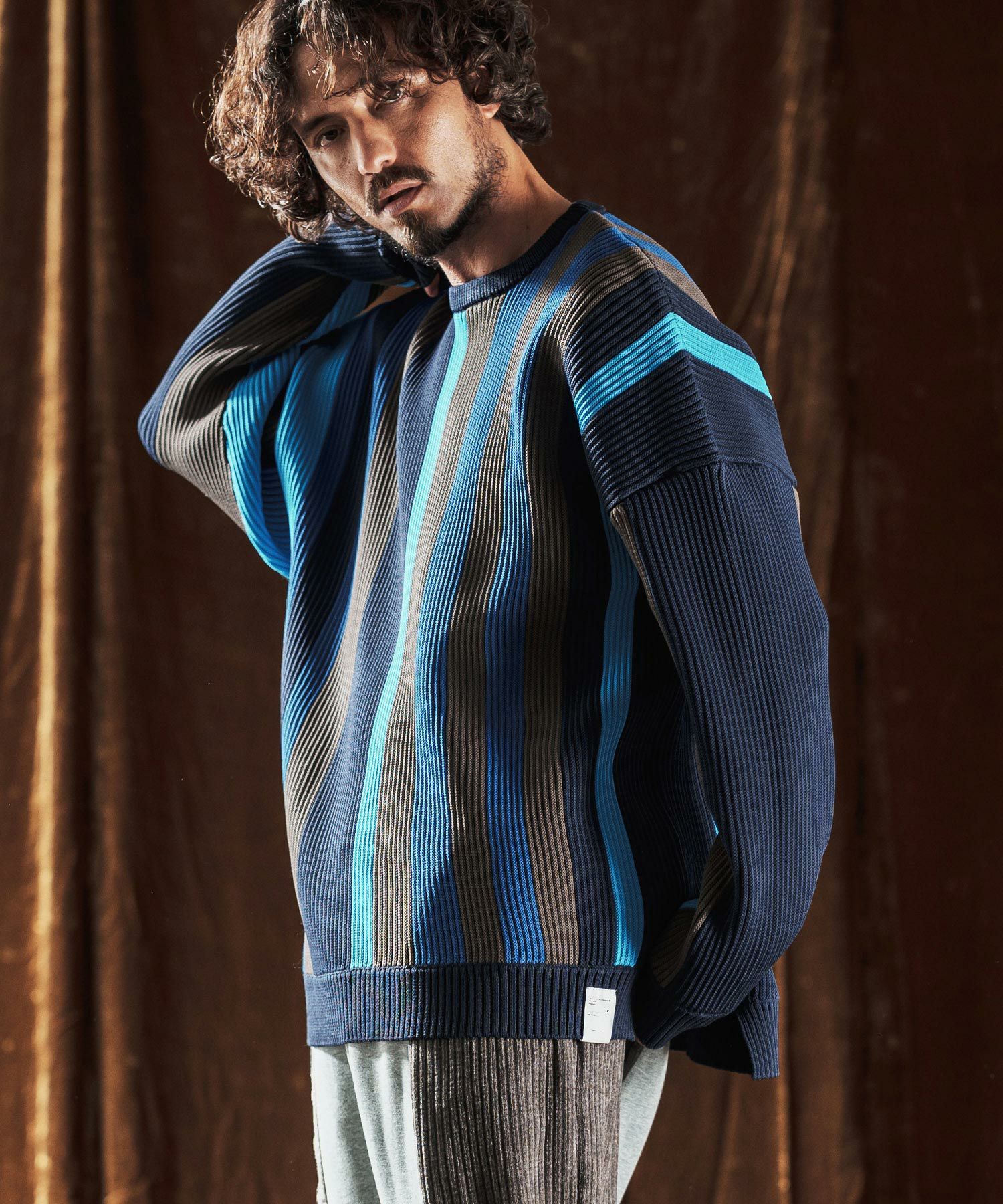 30%OFF【ANGENEHM(アンゲネーム)】Multi-Stripe Crew Knit -Airy Yarn