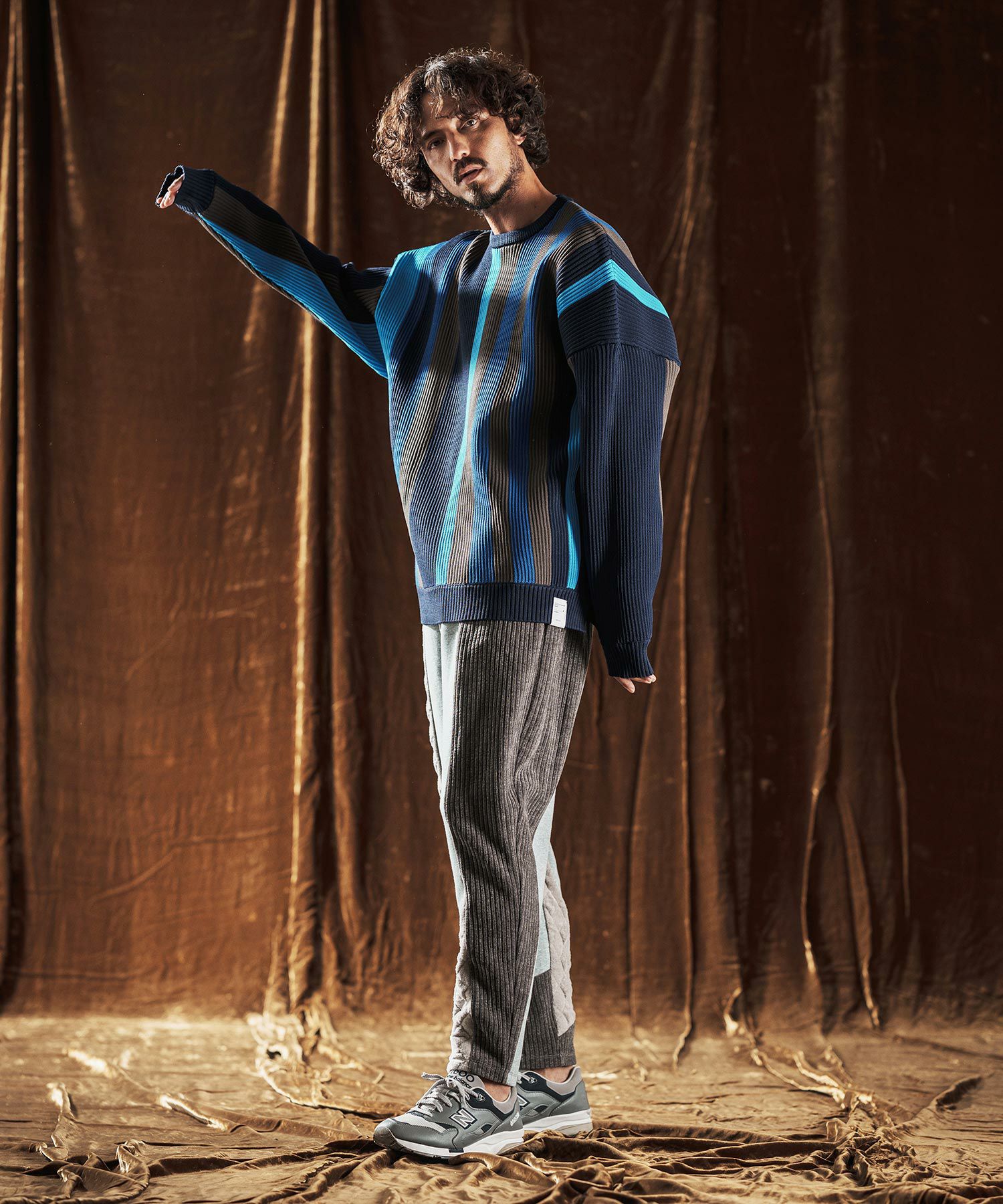 30%OFF【ANGENEHM(アンゲネーム)】Multi-Stripe Crew Knit -Airy Yarn