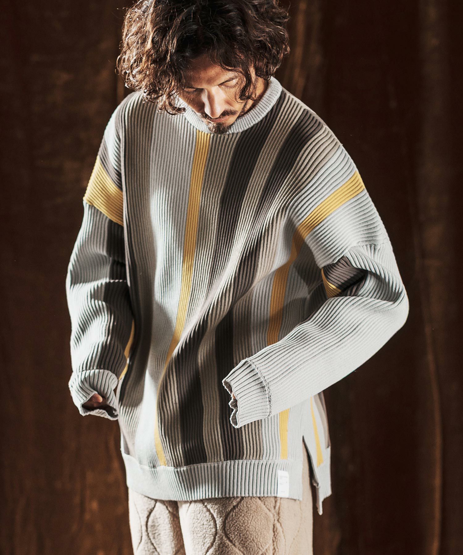 30%OFF【ANGENEHM(アンゲネーム)】Multi-Stripe Crew Knit -Airy Yarn