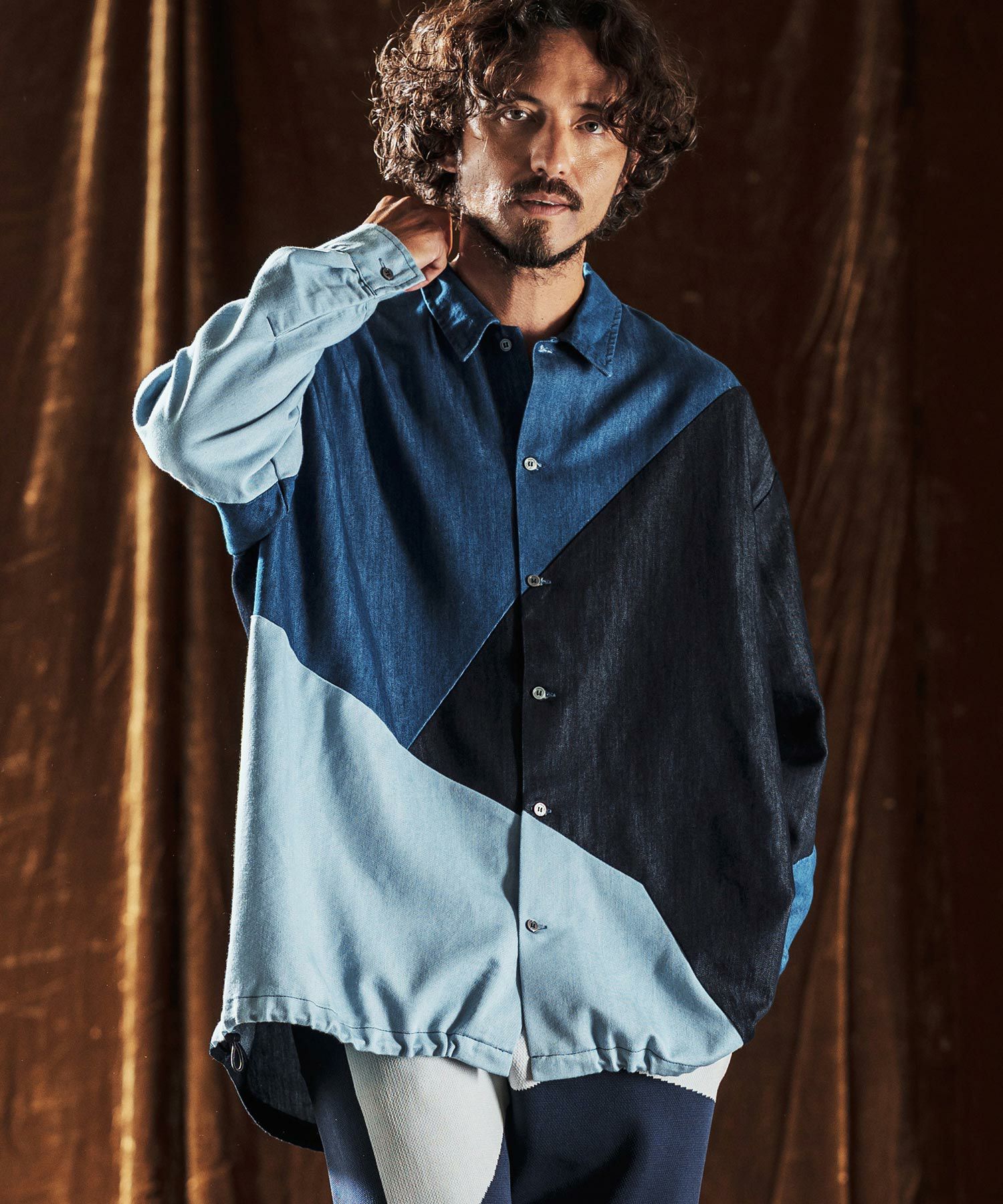 ANGENEHM(アンゲネーム)】Diamond Jacquard Sheer Skipper Polo Shirt