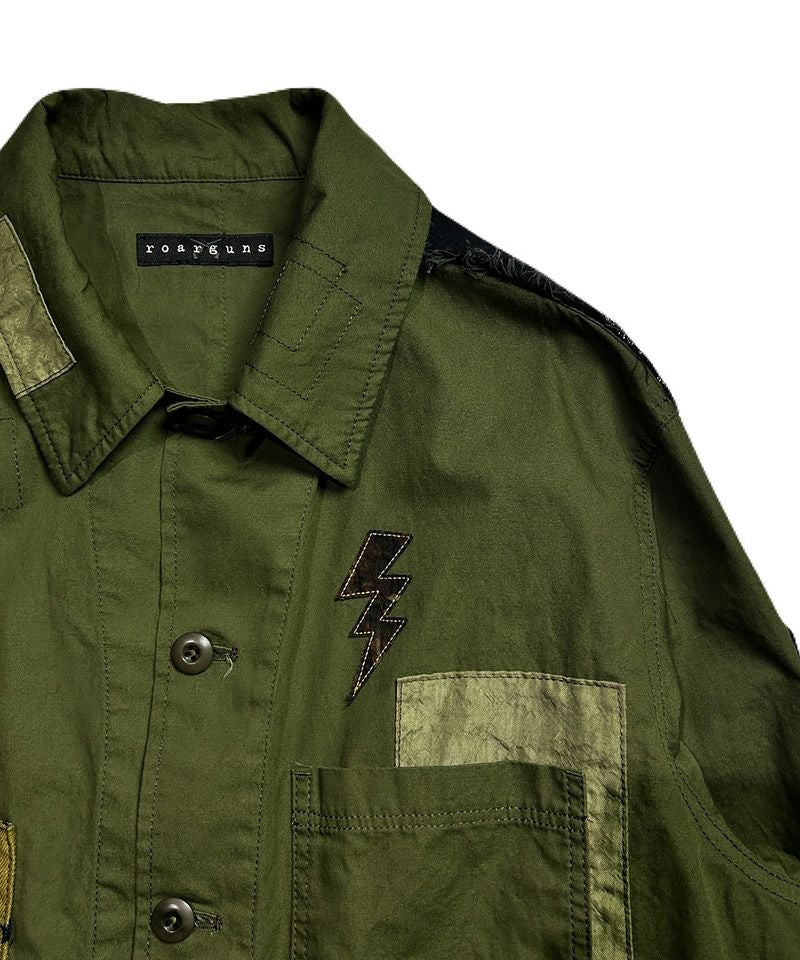 roarguns ロアーガンズ　オリーブ ミリタリージャケット　サイズ2 roarguns(ロアーガンズ)】PATCH WORK JACKET パッチワークジャケット