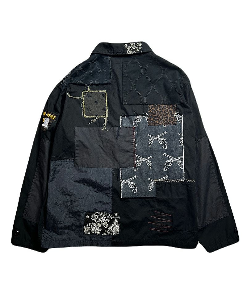 ポ*ツ様 roarguns ジャケット ブラック L ギャバジン クロスガン 美 roarguns(ロアーガンズ)】PATCH WORK JACKET パッチワークジャケット