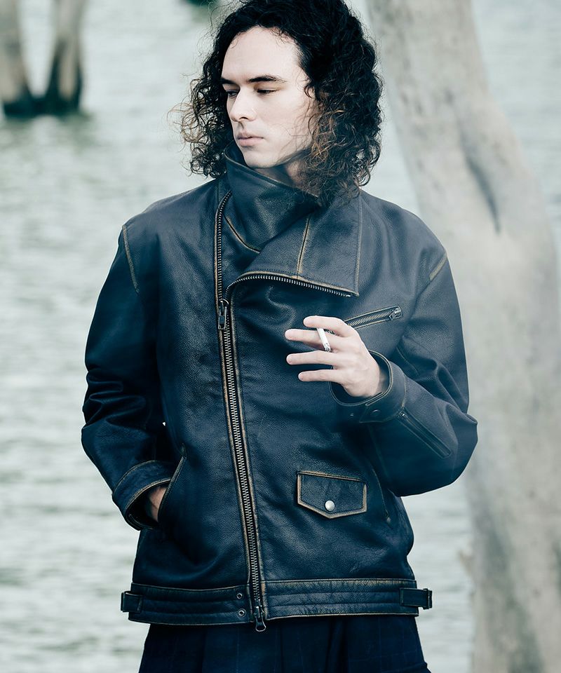 glamb(グラム)】High Neck Leather Jacket ハイネックレザージャケット