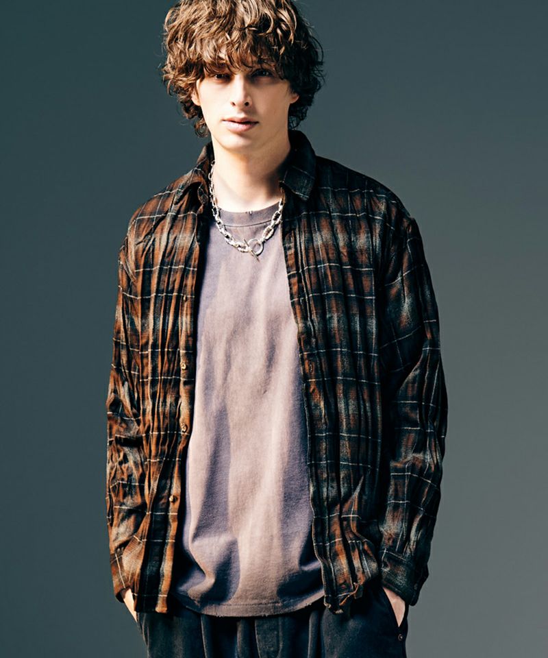 glamb(グラム)】Wrinkle Flannel Shirt リンクルフランネルシャツ