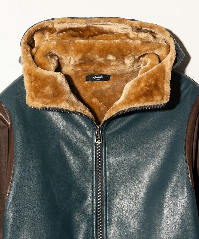 glamb(グラム)】Synth Mouton Hooded Jacket シンセムートンフーデッド