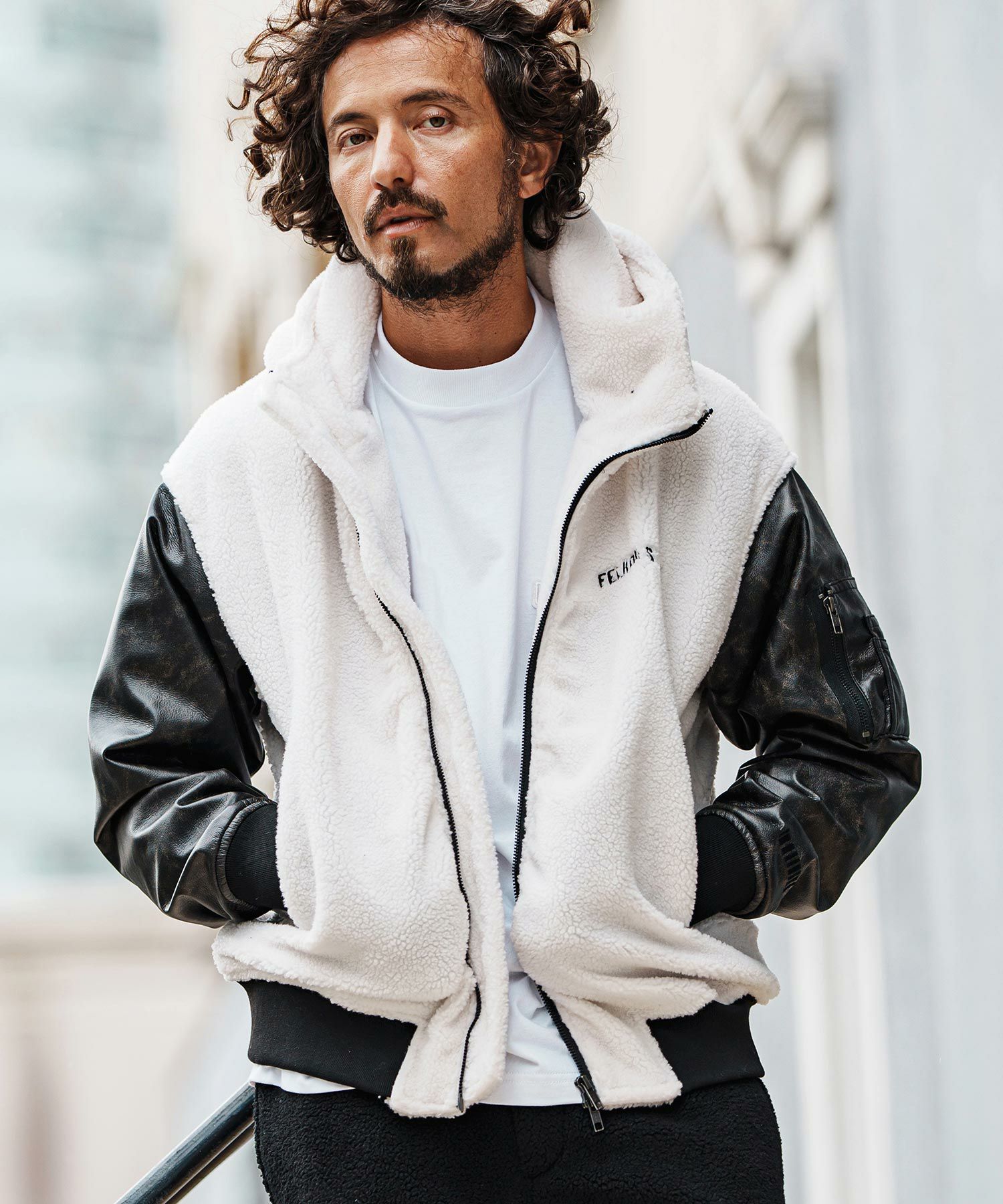 felkod(フィルコッド)】Synthetic Leather Combination Boa Hooded