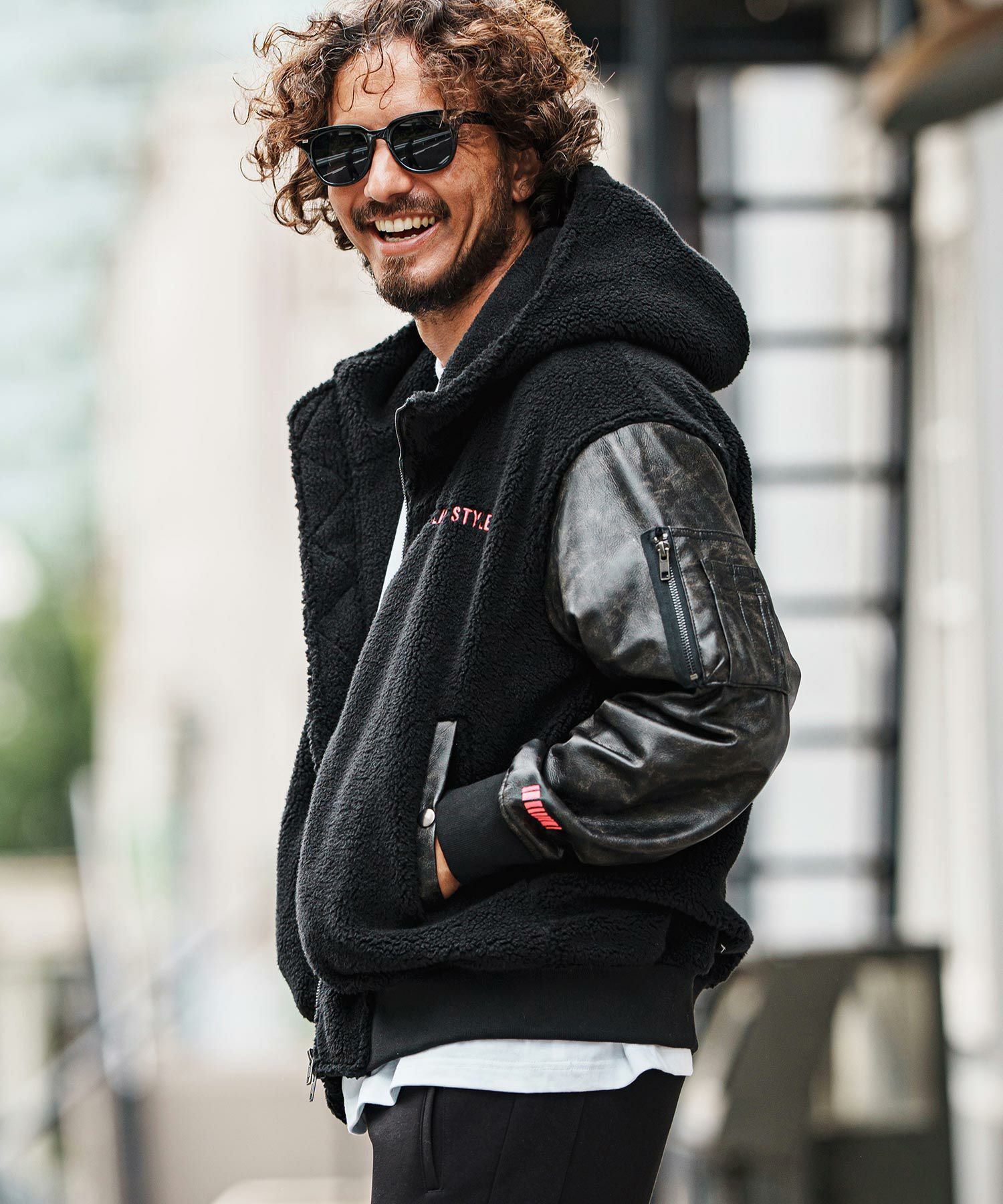felkod(フィルコッド)】Synthetic Leather Combination Boa Hooded felkod(フィルコッド)】Synthetic Leather Combination Boa Hooded