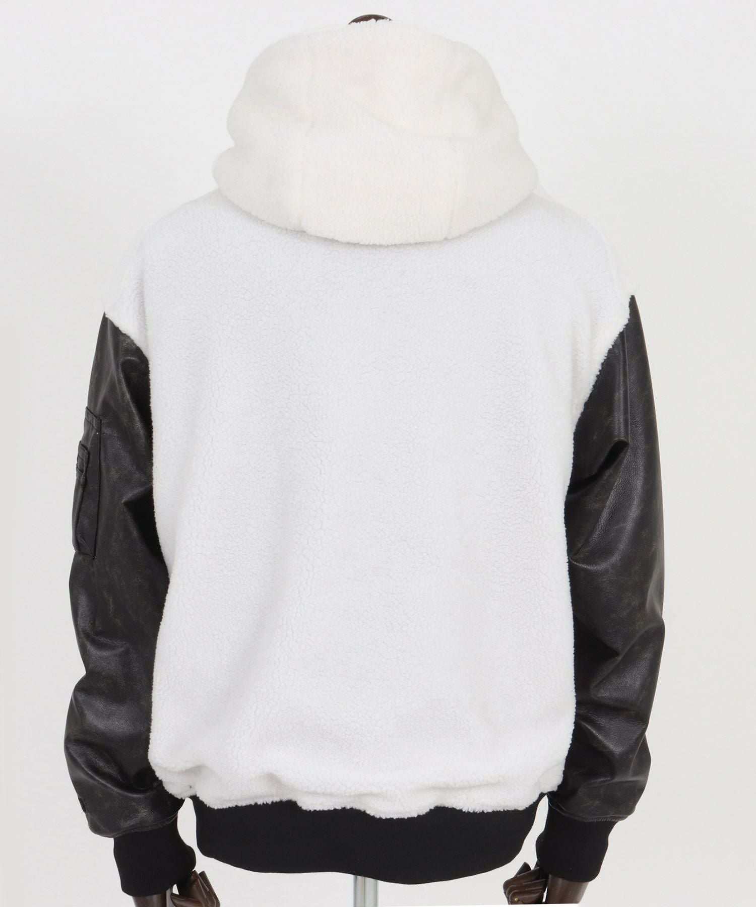 felkod(フィルコッド)】Synthetic Leather Combination Boa Hooded