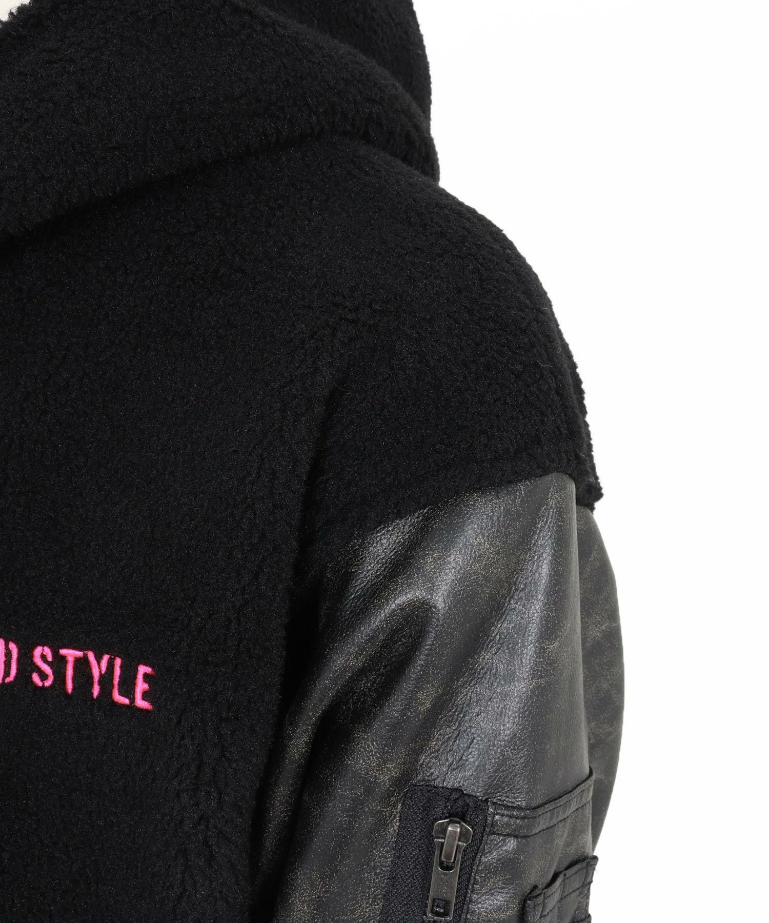 felkod(フィルコッド)】Synthetic Leather Combination Boa Hooded