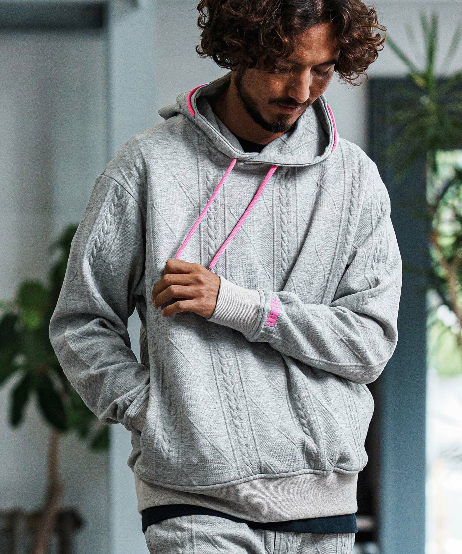 felkod(フィルコッド)】Cable Knit Jersey Parka ニットジャージ