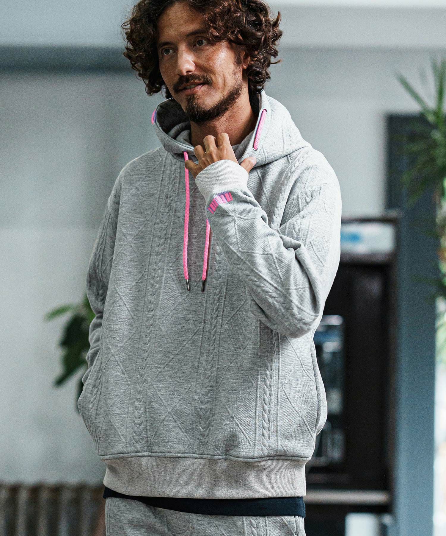 Felco グレー パーカー Lサイズ felkod(フィルコッド)】Embroidery Cardboard Knit Parka パーカー