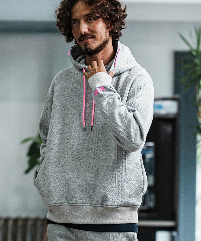 felkod(フィルコッド)】Cable Knit Jersey Parka ニットジャージ 