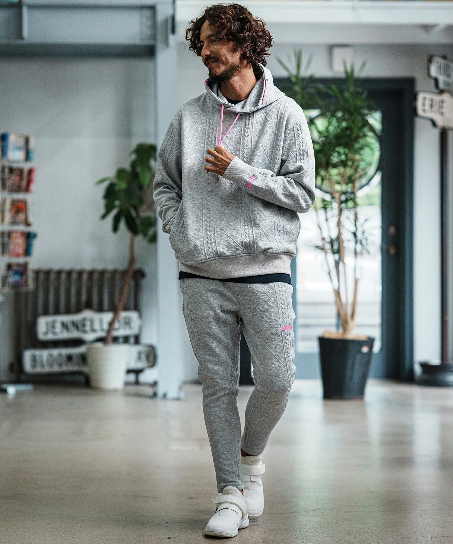 felkod(フィルコッド)】Cable Knit Jersey Parka ニットジャージ