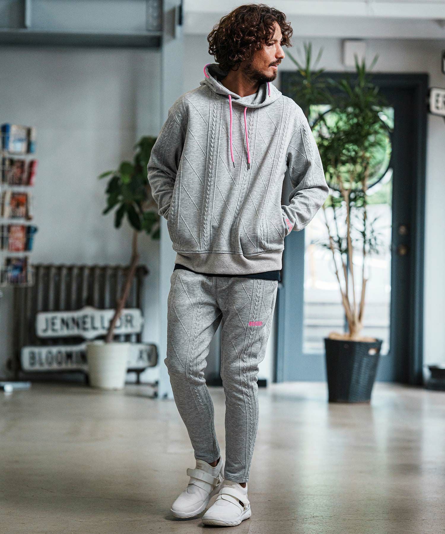 felkod(フィルコッド)】Cable Knit Jersey Parka ニットジャージ