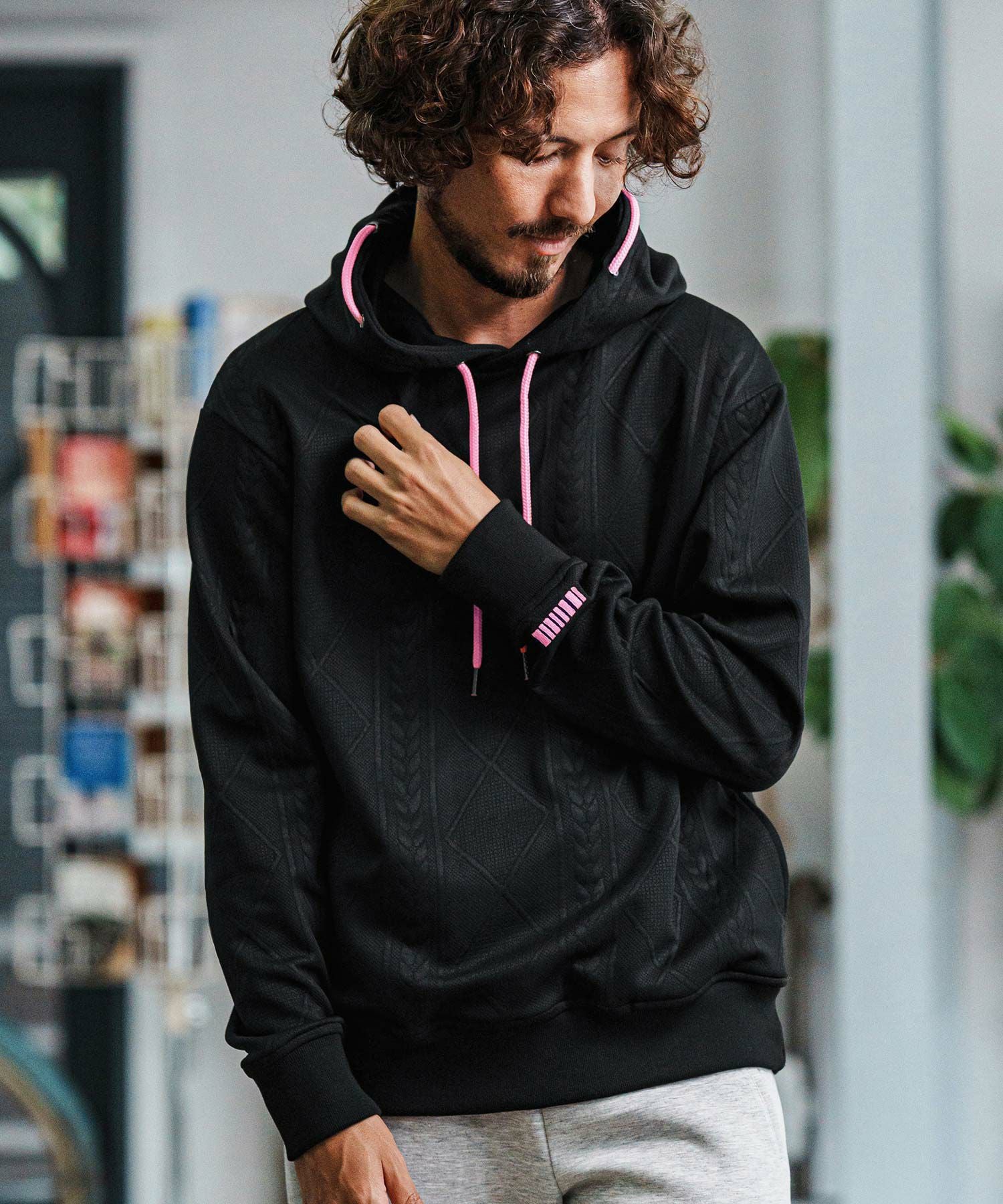 felkod(フィルコッド)】Cable Knit Jersey Parka ニットジャージ