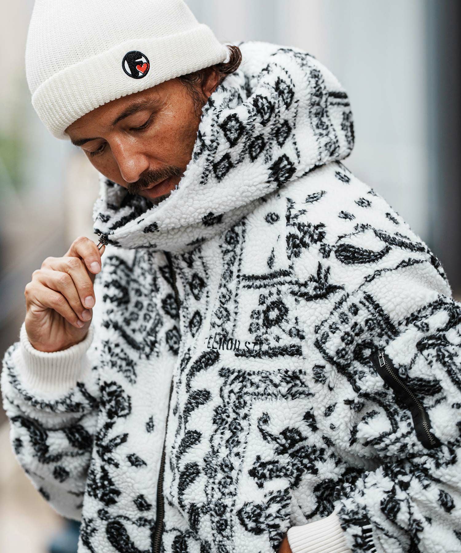 felkod(フィルコッド)】Bandana Pattern Boa Hooded Blouson