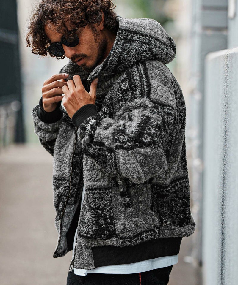 felkod(フィルコッド)】Bandana Pattern Boa Hooded Blouson 