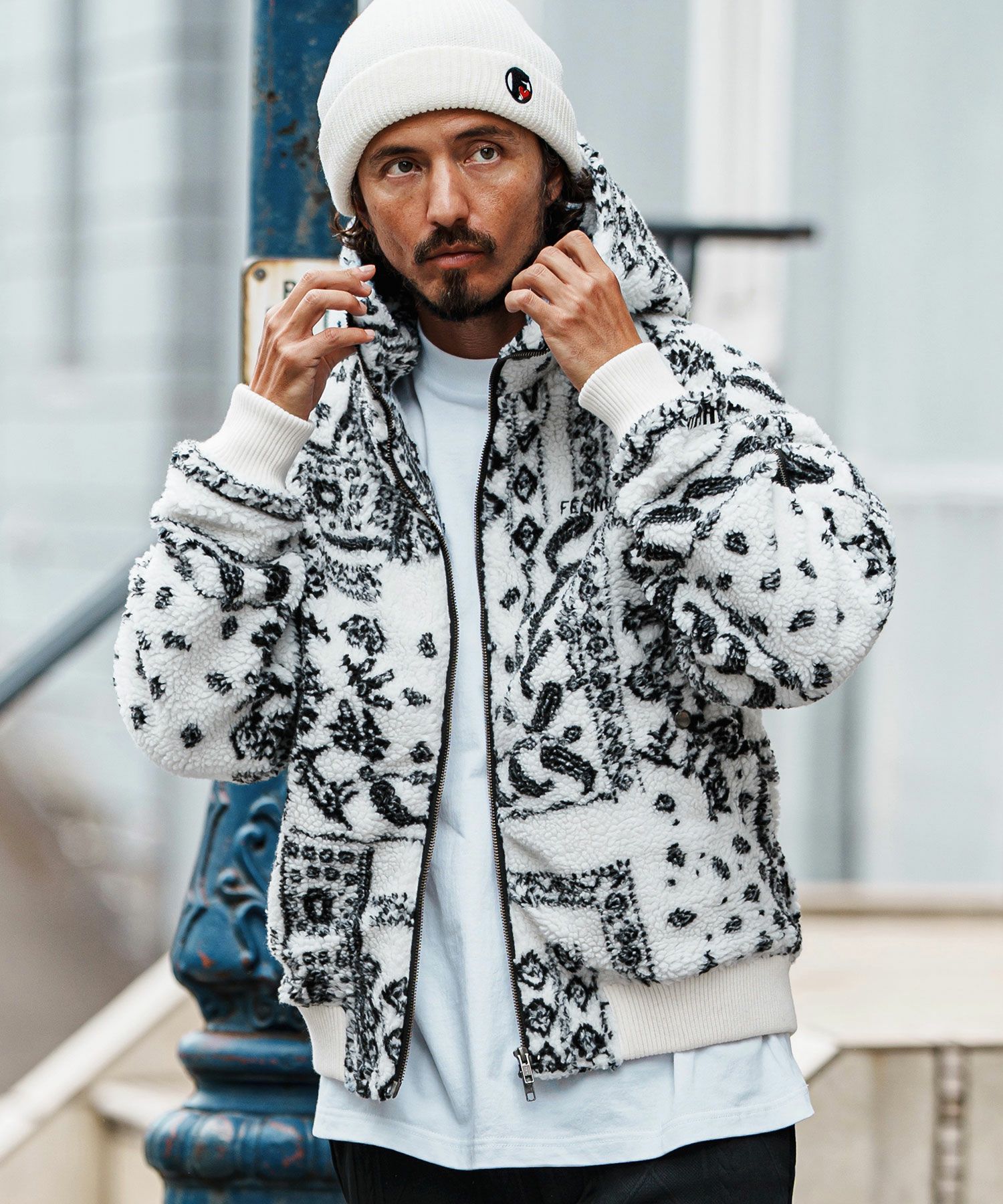 felkod(フィルコッド)】Bandana Pattern Boa Hooded Blouson