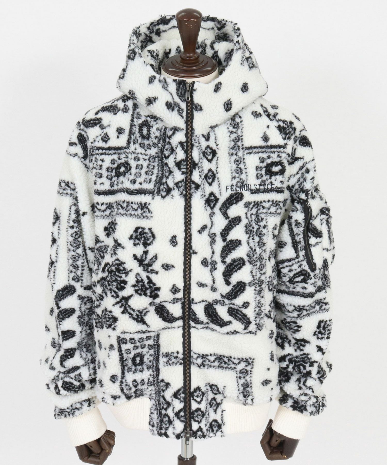 felkod(フィルコッド)】Bandana Pattern Boa Hooded Blouson