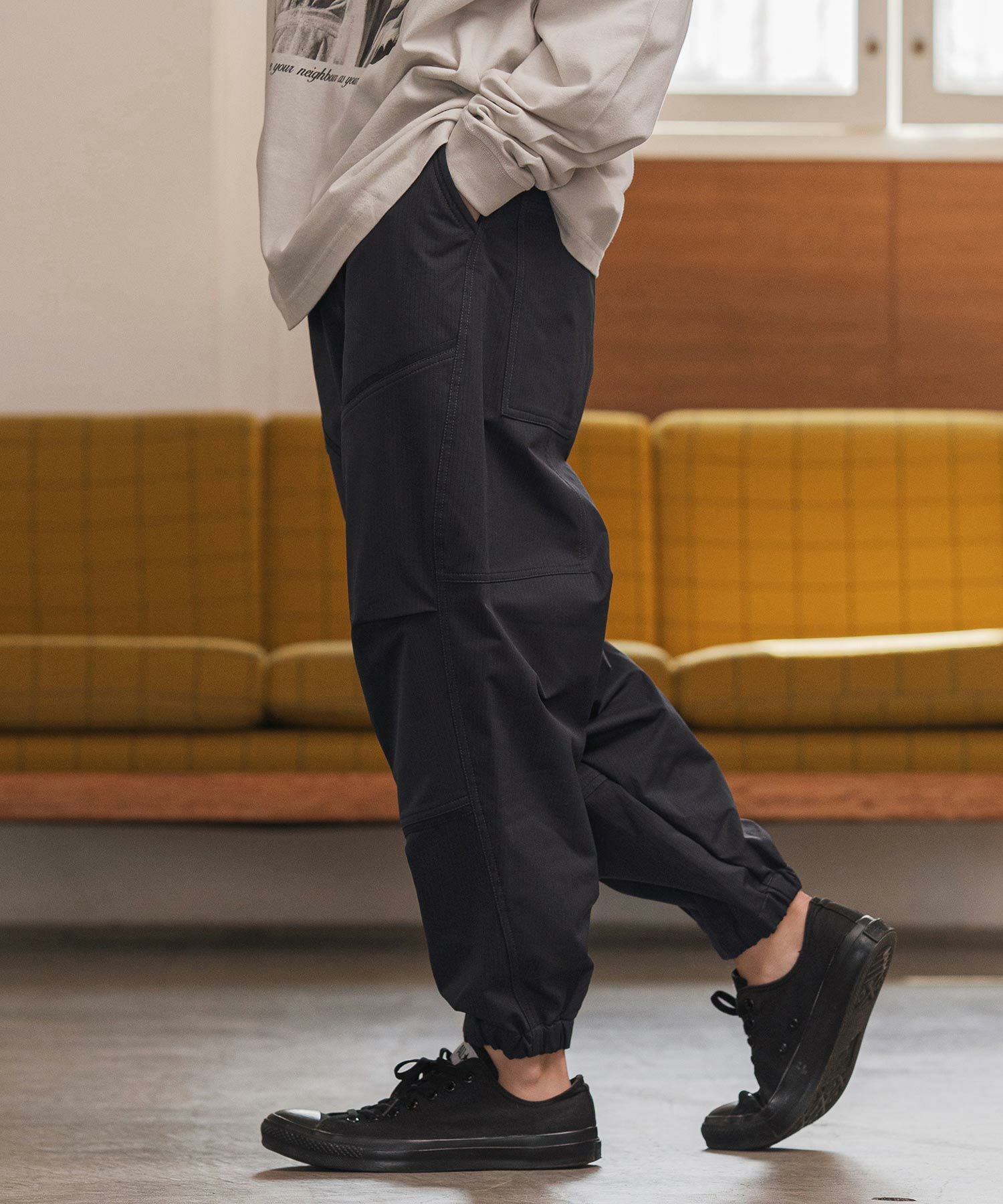 30%OFF【CAMBIO(カンビオ)】テープ使いWニー風ゴムリブパンツ(HLCM0222