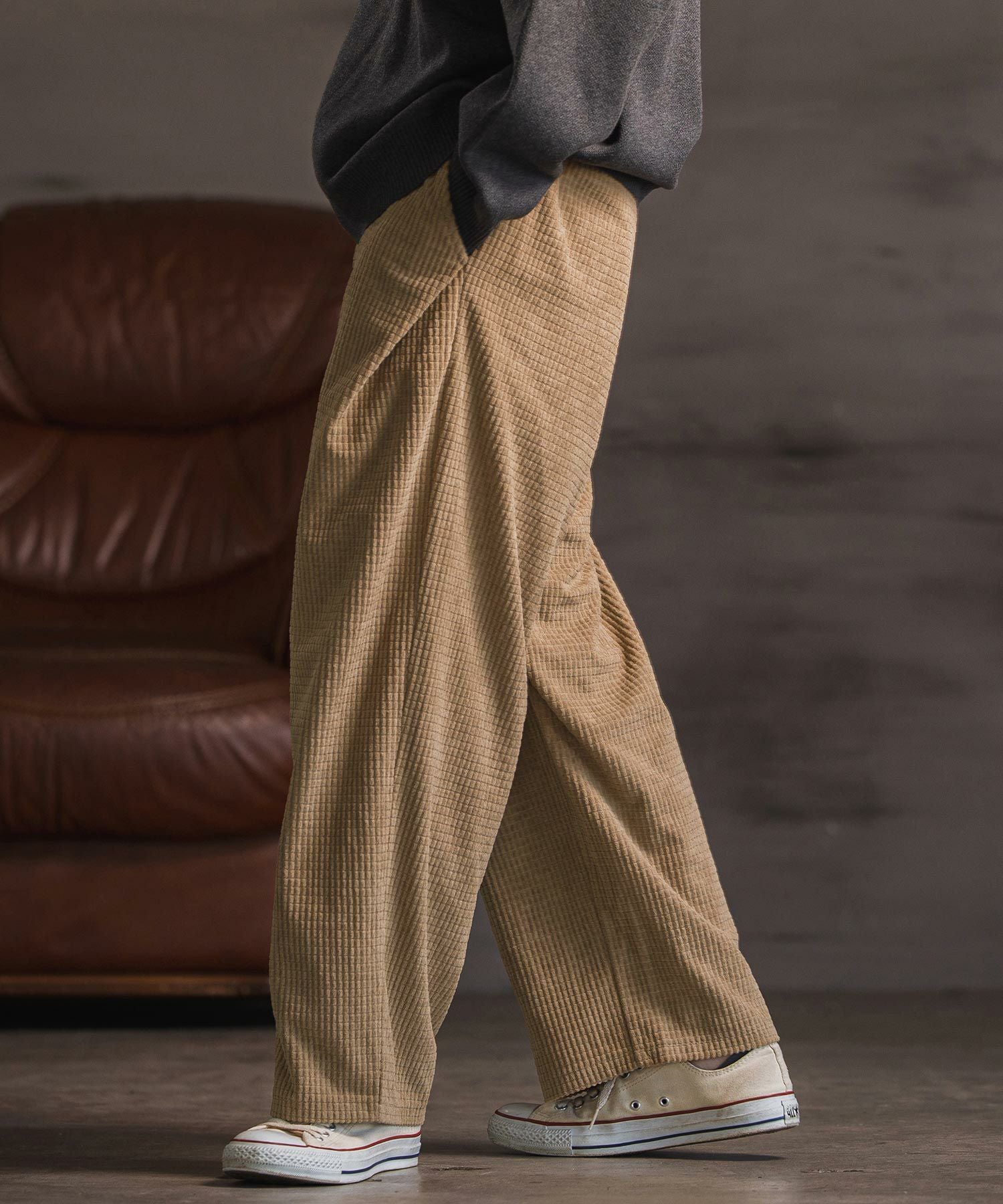 30%OFF【CAMBIO(カンビオ)】Waffle Corduroy Wide Straight Pants