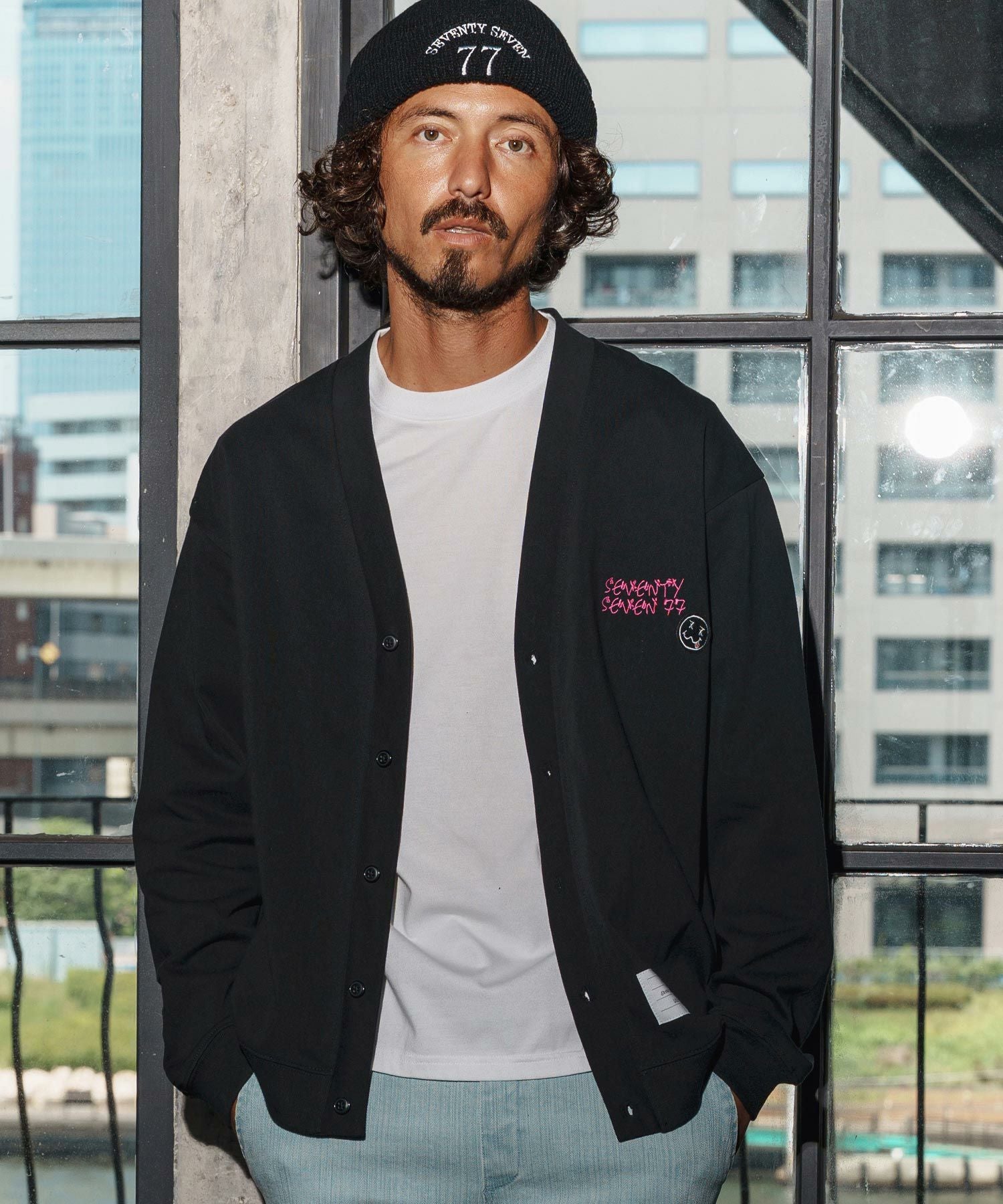 2024セオリー黒ボンバージャケットコンパクトクレープブルゾンニットカーディガン seventy seven(セブンティセブン)】middle onz jersey cardigan