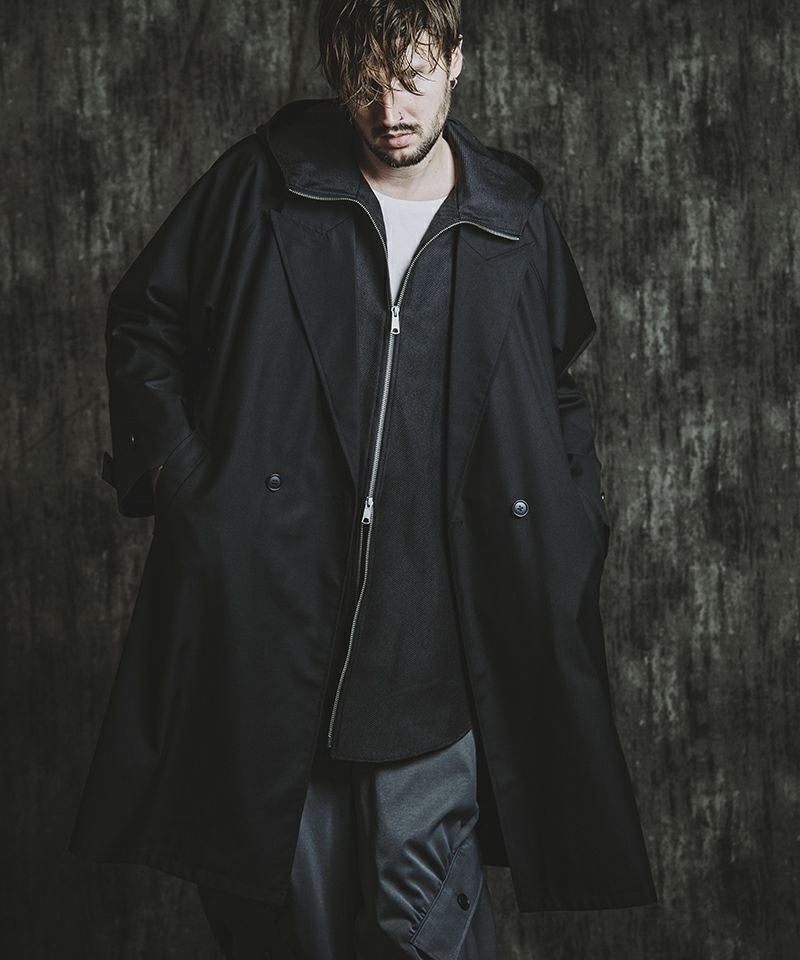 NOBLE コットンツイルイージーロングジャケット　黒　ノーブル　Spick 50%OFF【NO ID.(ノーアイディー)】 ﾀﾞﾌﾞﾙﾌﾞﾚｽﾄBIGﾛﾝｸﾞｺｰﾄ(855006-871C