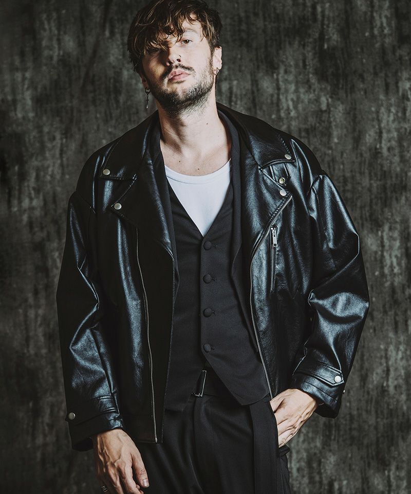 30%OFF【NO ID.(ノーアイディー)】 ｼﾝｾﾃｨｯｸﾚｻﾞｰBIGﾗｲﾀﾞｰｽJKT
