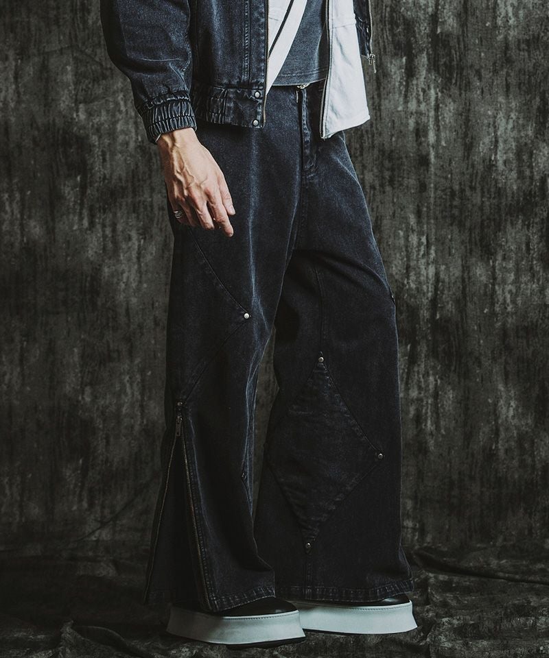 50%OFF【NO ID.(ノーアイディー)】 ｻｲﾄﾞﾊﾟｯﾁZIPﾜｲﾄﾞﾌﾚｱPT パンツ