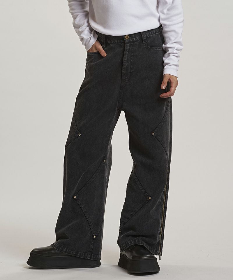 60%OFF【NO ID.(ノーアイディー)】 ｻｲﾄﾞﾊﾟｯﾁZIPﾜｲﾄﾞﾌﾚｱPT パンツ