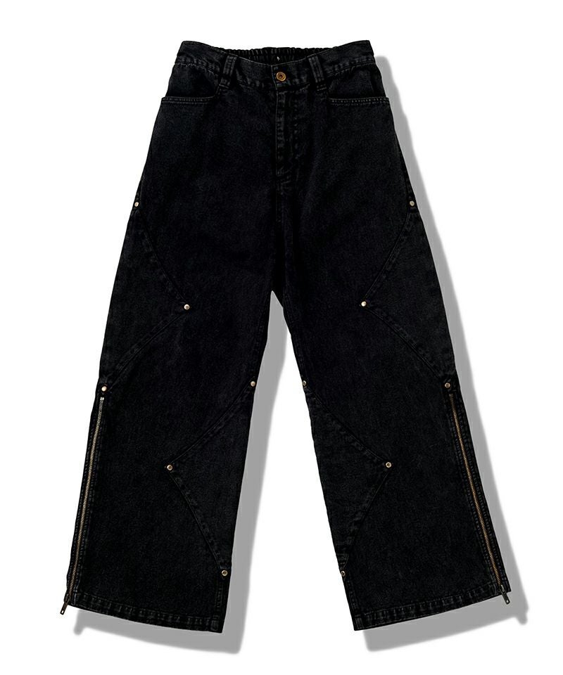 美品　NO ID　ノーアイディー　ブラック　パンツ　y2k スソジップ　多ポケ 60%OFF【NO ID.(ノーアイディー)】 ｻｲﾄﾞﾊﾟｯﾁZIPﾜｲﾄﾞﾌﾚｱPT パンツ