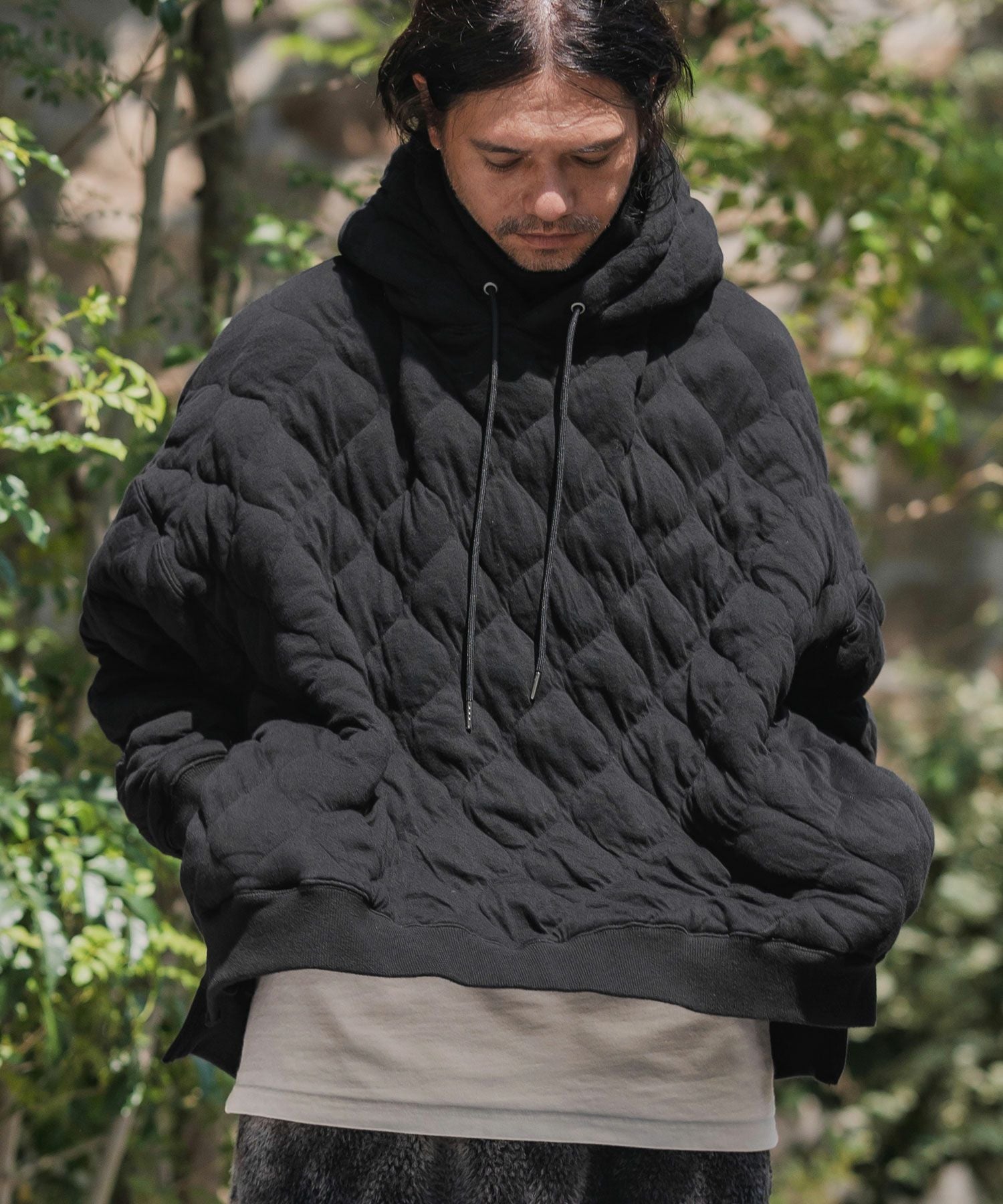 【a2o】リブニットキルティングジップパーカー カード付き CAMBIO(カンビオ)】Wave Quilting High Neck Parka キルティング