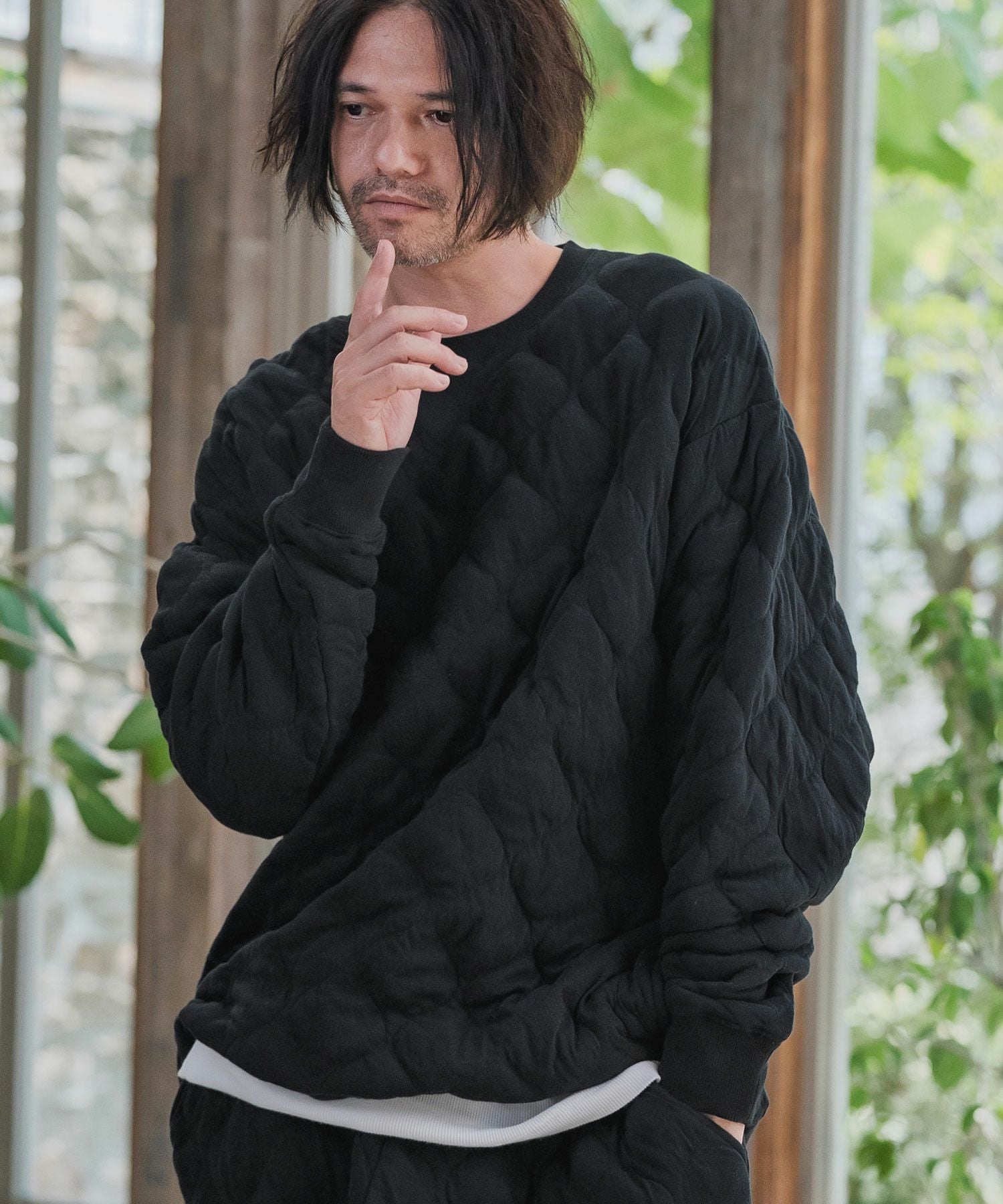 CAMBIO(カンビオ)】Wave Quilting Bonding Crew Neck Pullover