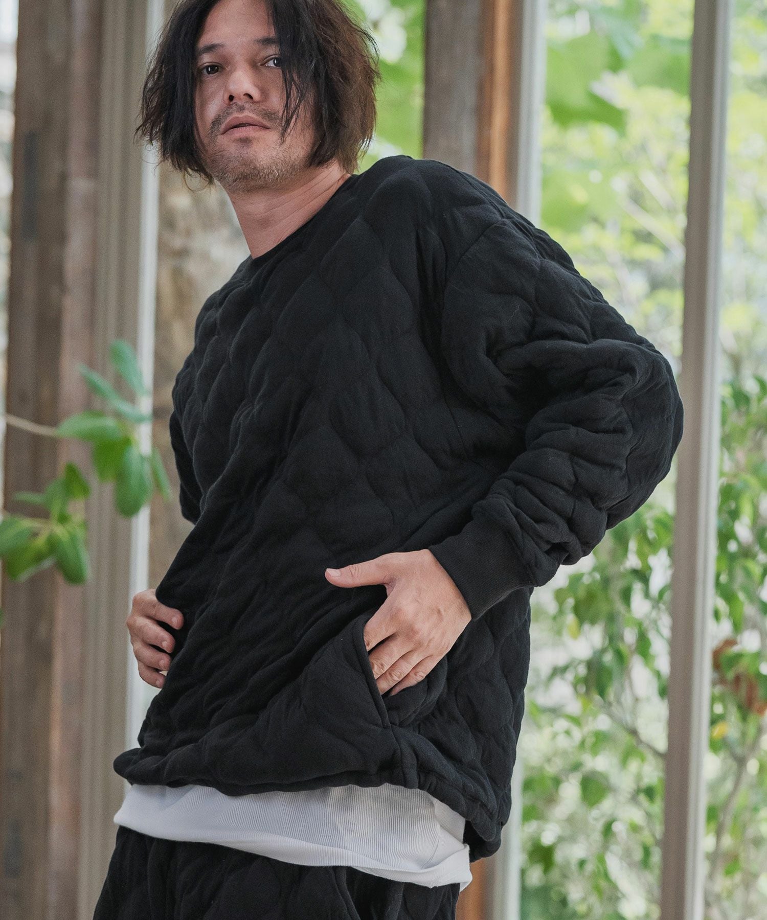 CAMBIO(カンビオ)】Wave Quilting Bonding Crew Neck Pullover
