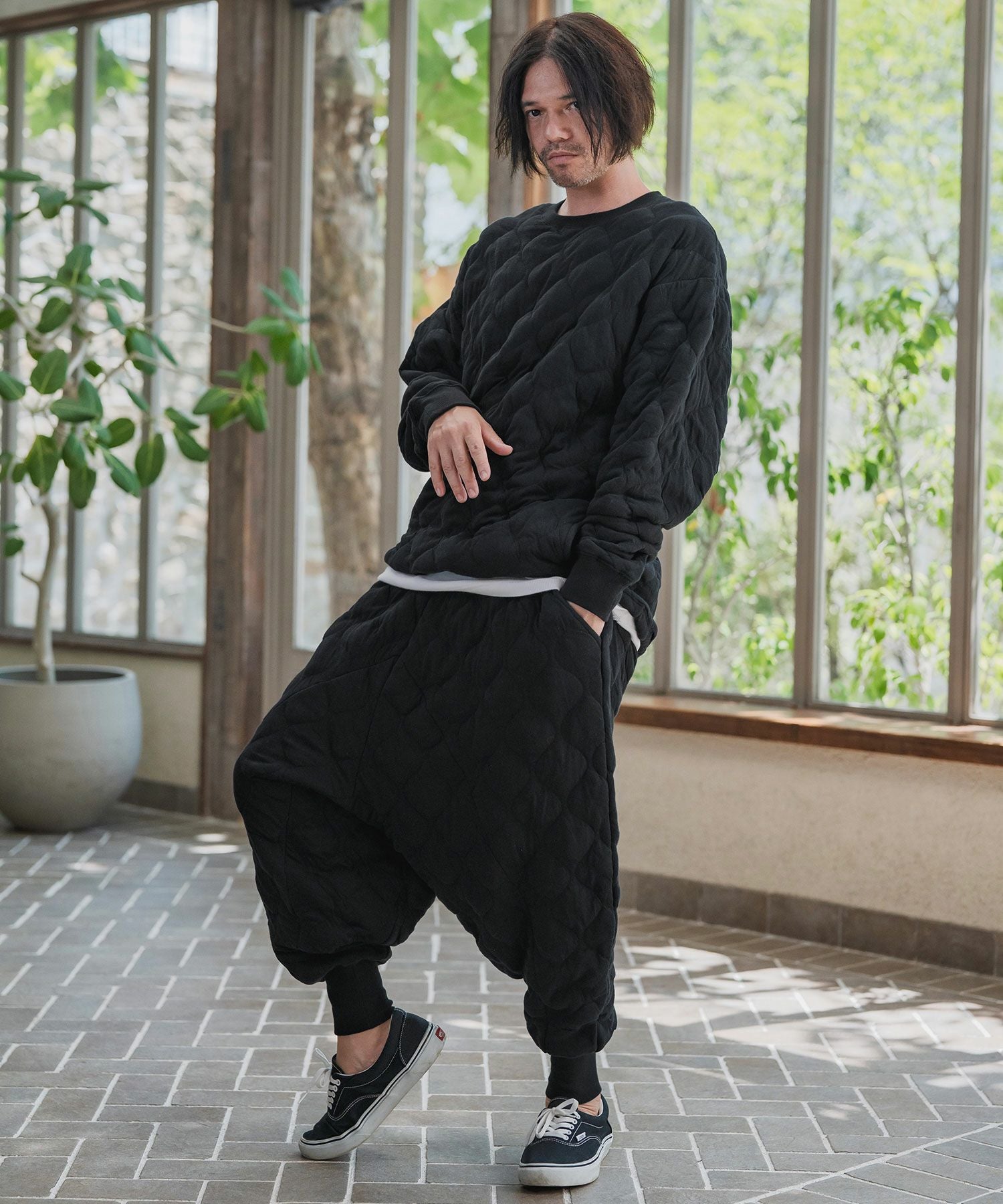 CAMBIO(カンビオ)】Wave Quilting Bonding Crew Neck Pullover